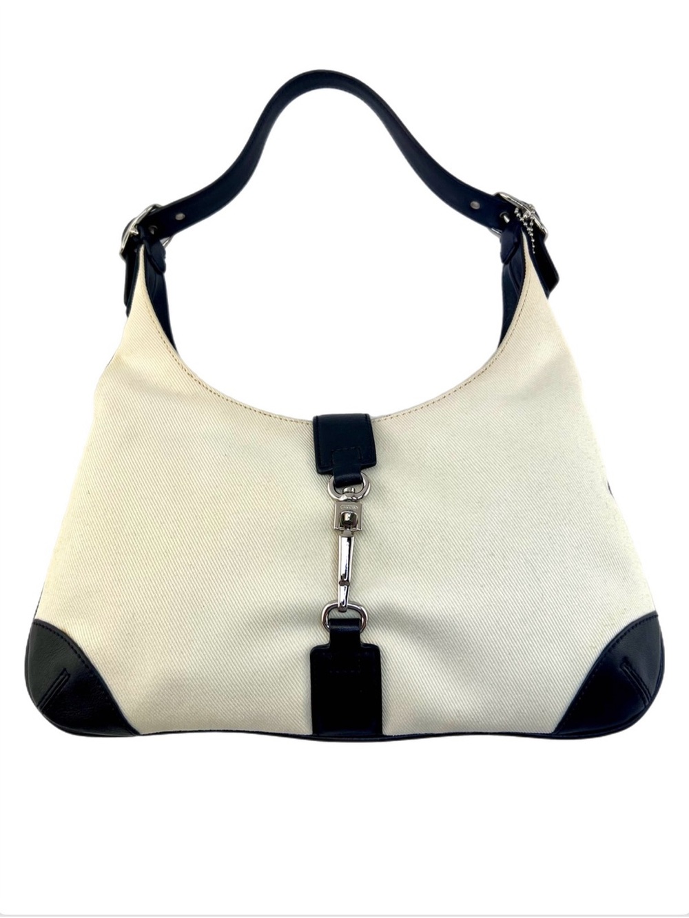 COACH Canvas Hobo Bag with Black Leather Trim Y2K